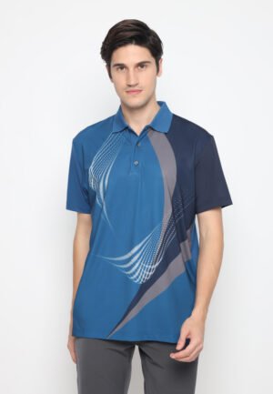 Jack Nicklaus Russell Premium Swirl Color Block Print Polo Pasific Blue