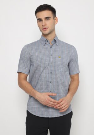 Jack Nicklaus Farris Double Grid Plaid Shirt Short Sleeve Classic Navy