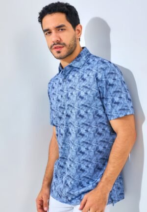 Jack Nicklaus Roccella Premium Zig Zag Print Polo Regular Fit Blue Robin
