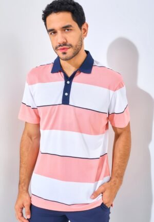 Jack Nicklaus Francofonte Premium Regatta Stripe Polo Sporting Coral