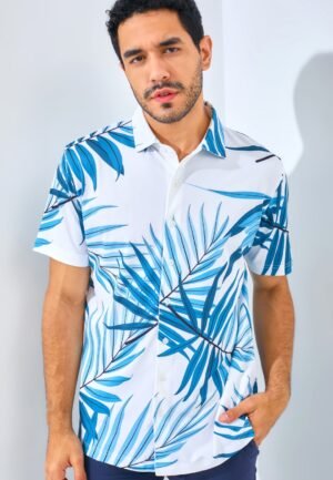 Jack Nicklaus Savoca Premium Large Tropical Leaf Polo Regular Fit Bright White