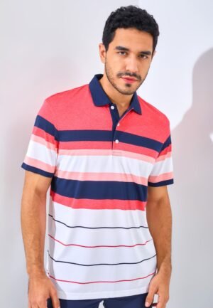 Jack Nicklaus Falcone Premium Bold Chest Stripe Polo Sporting Coral