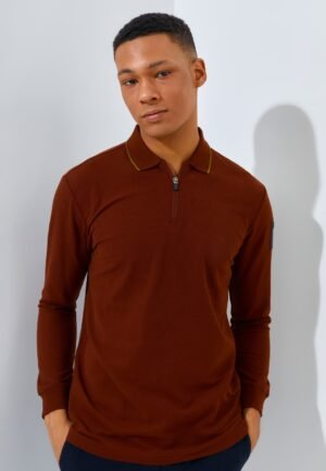 Jack Nicklaus Rayner Polo Shirt Pria Lengan Panjang Regular Fit Dark Brown