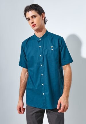 Jack Nicklaus Maximo Kemeja Shanghai Pria Pendek Slim Fit Turquoise