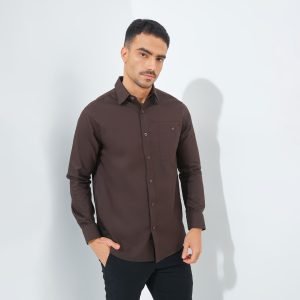 Jack Nicklaus Zen Kemeja Pria Lengan Panjang Slim Fit Dark Brown
