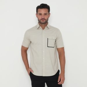 Jack Nicklaus Lander Kemeja Pria Lengan Pendek Slim Fit Khaki