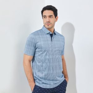 Jack Nicklaus Laaker Premium Grid Print Polo Cool Blue